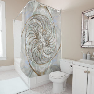 Nautilus Shell - Mother of Pearl and gold Shower Curtain