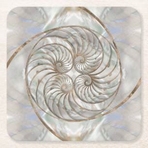 Nautilus Shell - Mother of Pearl and gold Square Paper Coaster