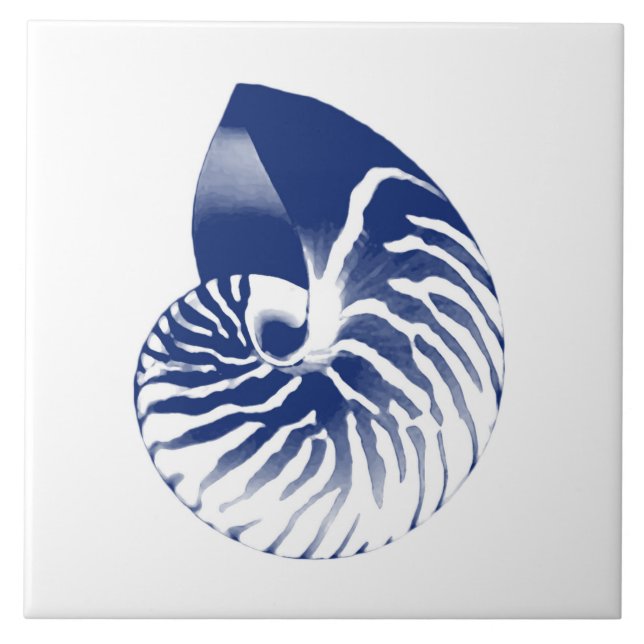Nautilus shell - navy blue and white ceramic tile (Front)