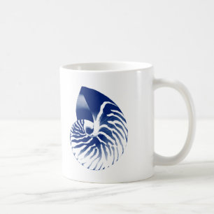 Nautilus shell - navy blue and white coffee mug