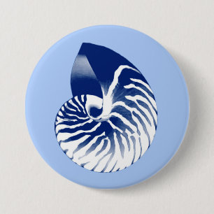 Nautilus shell - navy, white & light blue 7.5 cm round badge