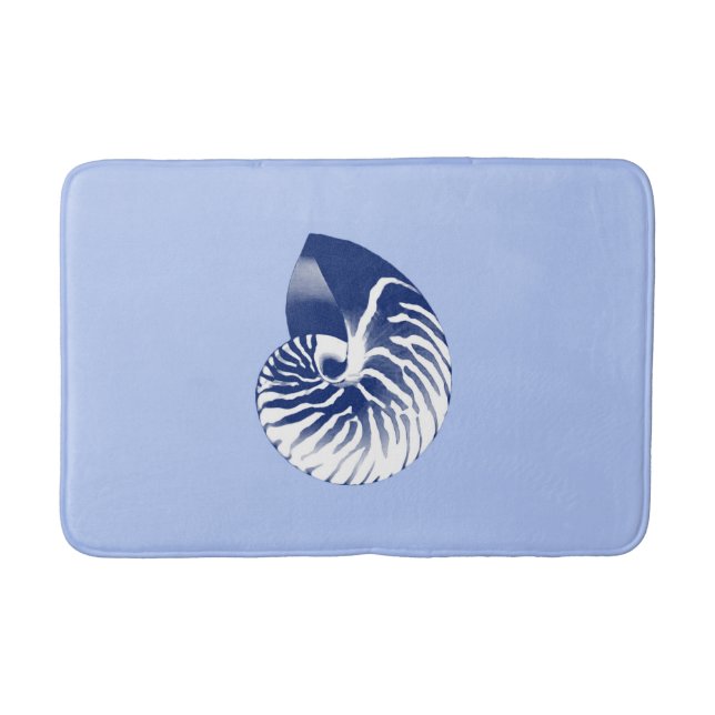 Nautilus shell - navy, white & light blue bath mat (Front)