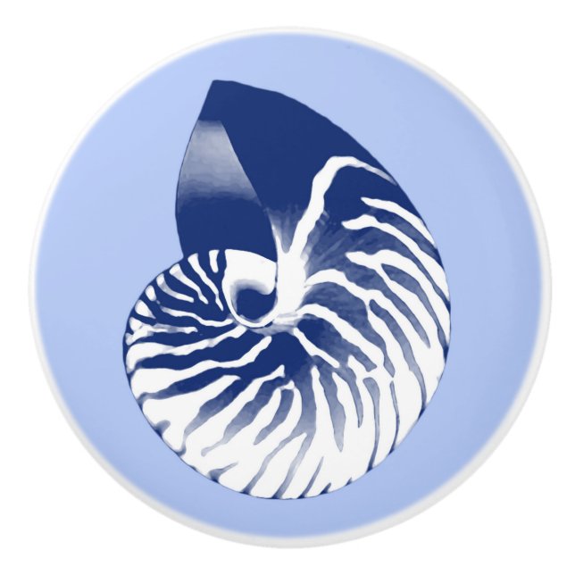 Nautilus shell - navy, white & light blue ceramic knob (Front)