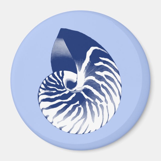 Nautilus shell - navy, white & light blue magnet (Front)