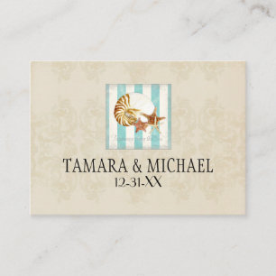 Nautilus Shell Ocean Striped Pattern Damask Beach Place Card