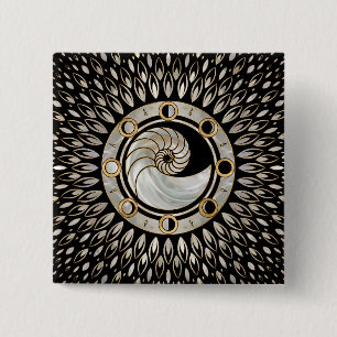 Nautilus Shell - Phases of the moon 15 Cm Square Badge