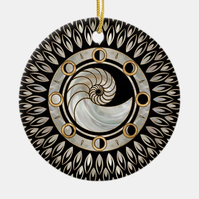 Nautilus Shell - Phases of the moon Ceramic Ornament (Front)