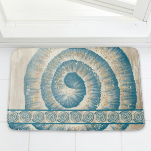 Nautilus Shell Spiral Shape Teal Bath Mat