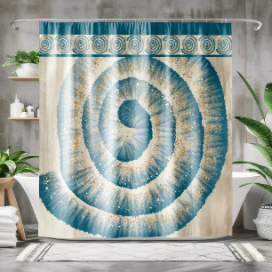 Nautilus Shell Spiral Shape Teal Shower Curtain