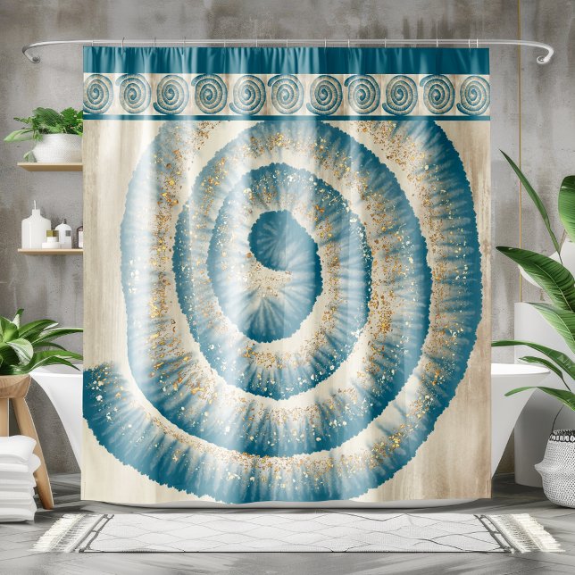 Nautilus Shell Spiral Shape Teal Shower Curtain (Creator Uploaded)