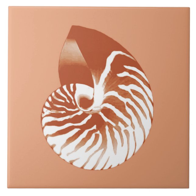 Nautilus shell - terracotta and white ceramic tile (Front)