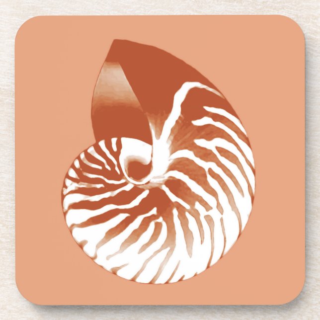 Nautilus shell - terracotta and white coaster (Front)