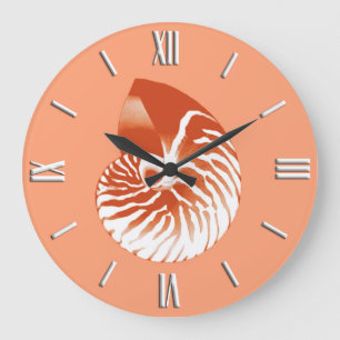 Nautilus shell - terracotta and white large clock