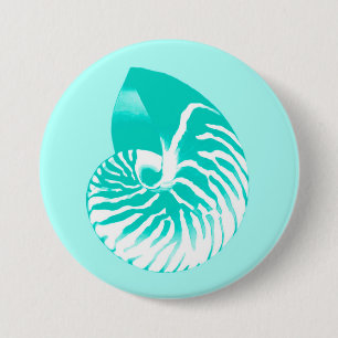 Nautilus shell - turquoise, aqua and white 7.5 cm round badge