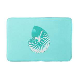 Nautilus shell - turquoise, aqua and white bath mat