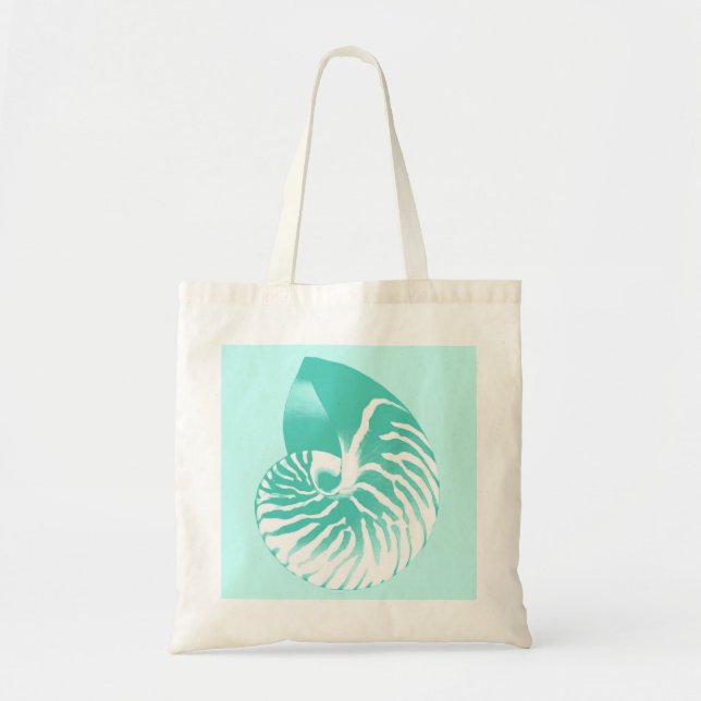 Nautilus shell - turquoise, aqua and white tote bag (Front)