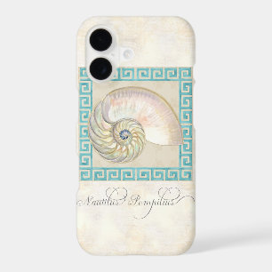 Nautilus Shell Watercolor Greek Key Damask Beach