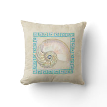 Nautilus Shell Watercolor Greek Key Damask Beach