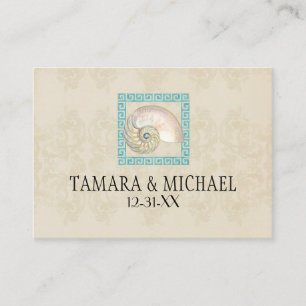 Nautilus Shell Watercolor Greek Key Damask Beach Place Card
