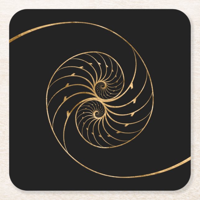 Nautilus Shells - Golden Pair Square Paper Coaster (Front)