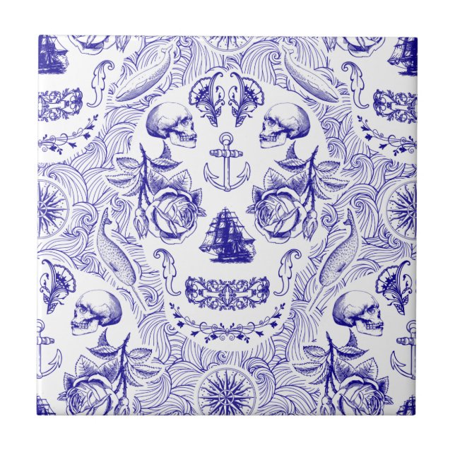 NautiSkull Ceramic Tile (Front)