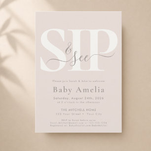Nautral Taupe Simple Script Boho Sip And See Invitation