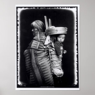 Navaho woman carrying a papoose on her back poster
