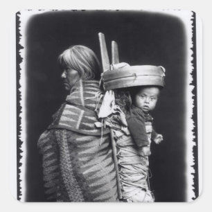 Navaho woman carrying a papoose on her back square sticker