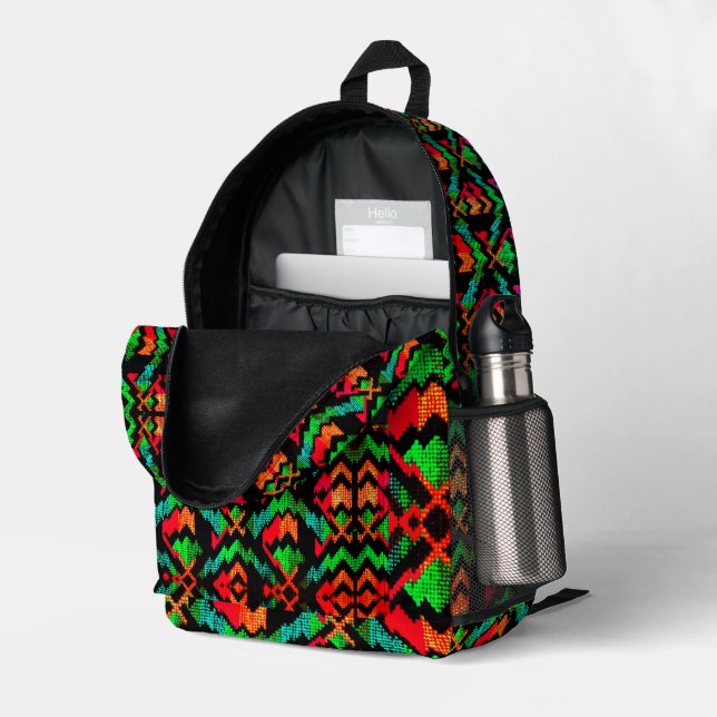 Navajo American Indian Inspired Pattern Printed Backpack (Back Corner Right (Open))