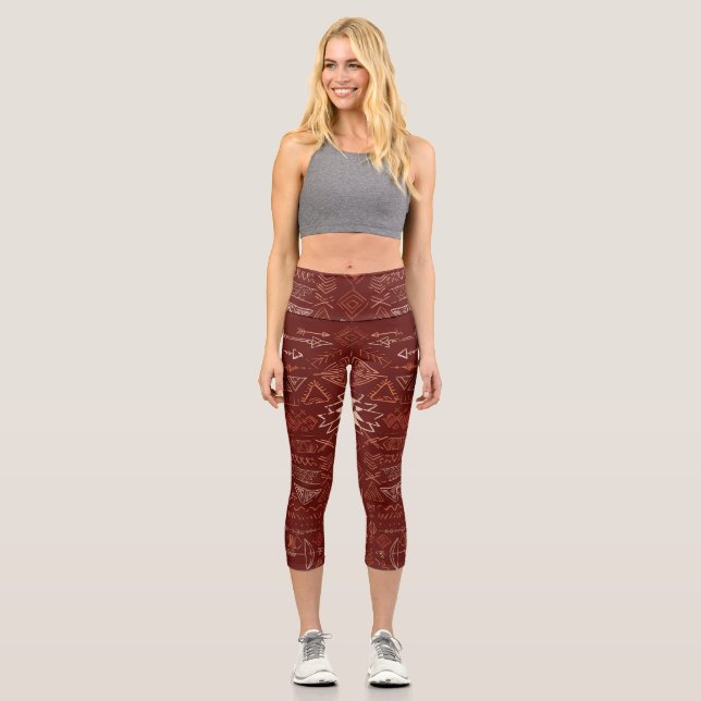 Navajo Aztec: Ethnic Doodle Pattern. Capri Leggings (Front)