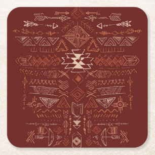 Navajo Aztec: Ethnic Doodle Pattern. Square Paper Coaster