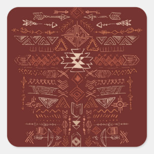 Navajo Aztec: Ethnic Doodle Pattern. Square Sticker