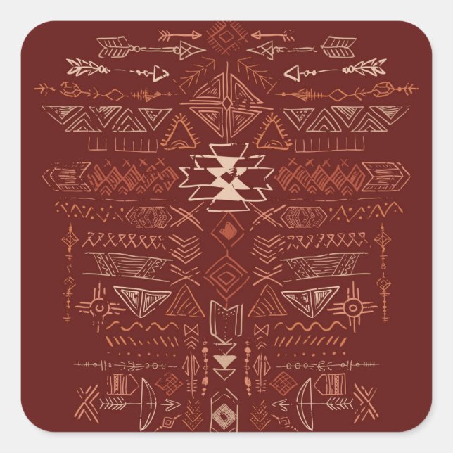 Navajo Aztec: Ethnic Doodle Pattern. Square Sticker (Front)
