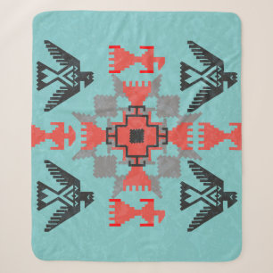 Navajo Birds, Ethnic Tribal Vintage. Sherpa Blanket