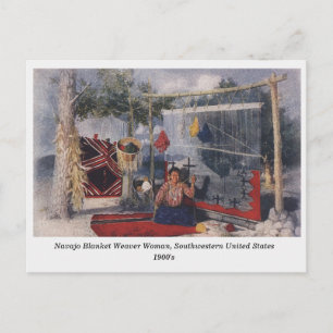 Navajo Blanket Weaver Woman old postcard