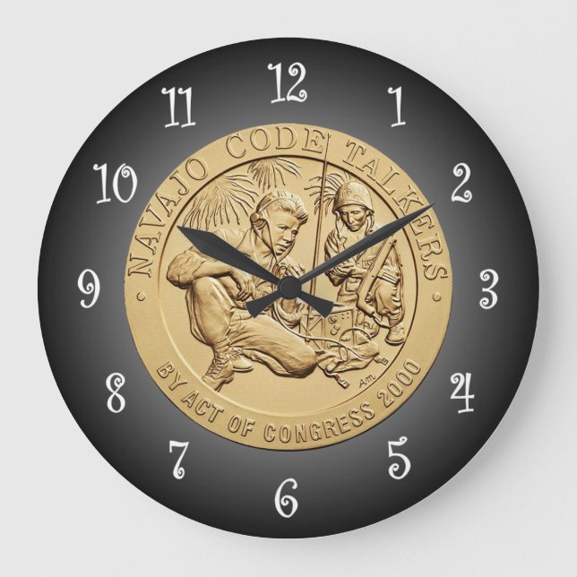 Navajo Code Talkers Bronze Medal ~  Large Clock (Front)