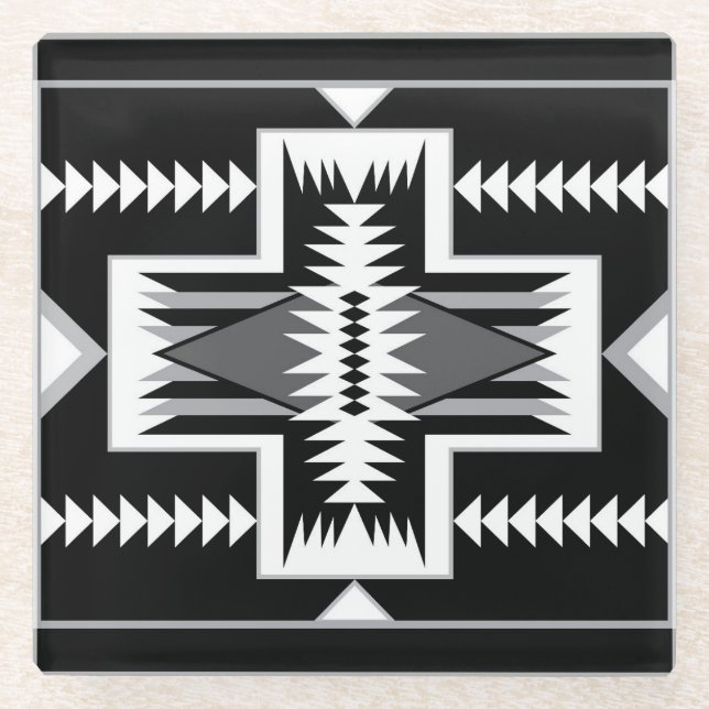 Navajo Design - 3 Ceramic Tile Glass Coaster (Front)
