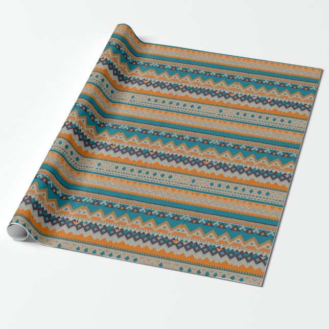 Navajo Design Yellow Turquoise Wrapping Paper (Unrolled)