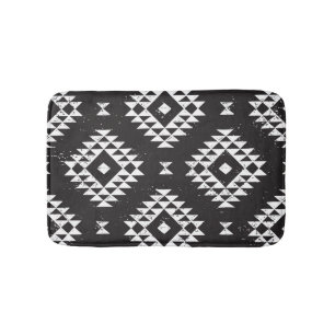 Navajo Geometric: Black White Tribal. Bath Mat