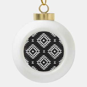 Navajo Geometric: Black White Tribal. Ceramic Ball Christmas Ornament