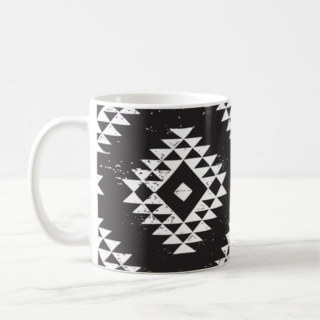 Navajo Geometric: Black White Tribal. Coffee Mug (Left)