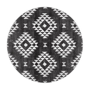 Navajo Geometric: Black White Tribal. Cutting Board