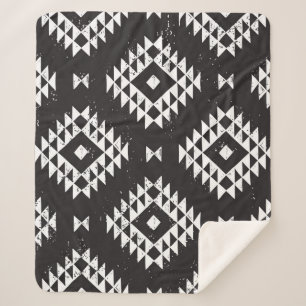 Navajo Geometric: Black White Tribal. Sherpa Blanket