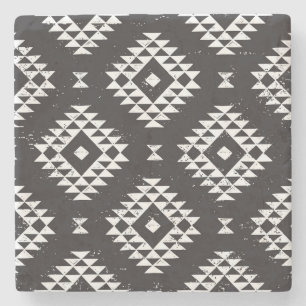Navajo Geometric: Black White Tribal. Stone Coaster