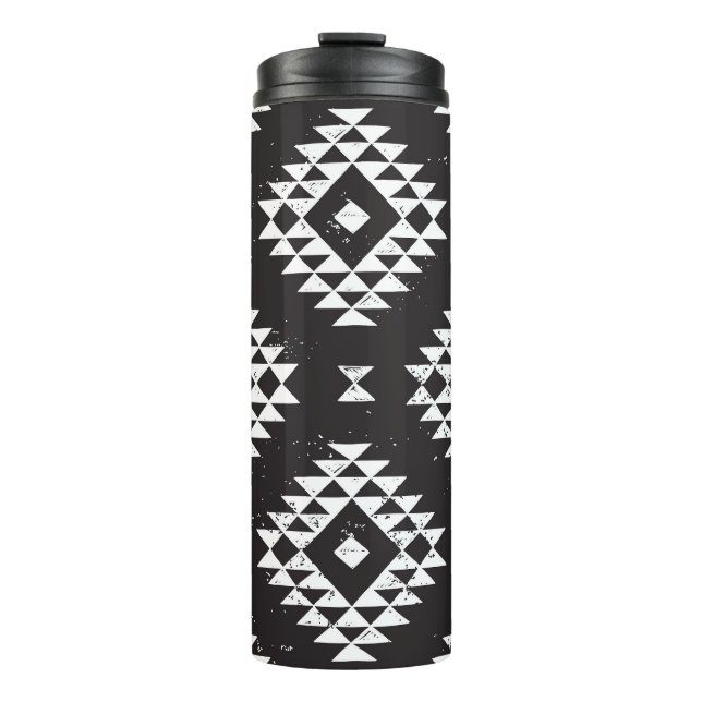 Navajo Geometric: Black White Tribal. Thermal Tumbler (Front)