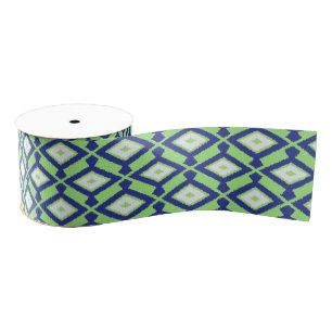Navajo Ikat Pattern - Green, Indigo Blue and White Grosgrain Ribbon