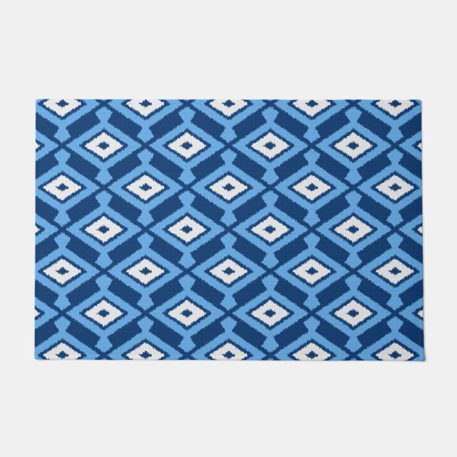 Navajo Ikat Pattern, Indigo and Denim Blue Doormat (Front)