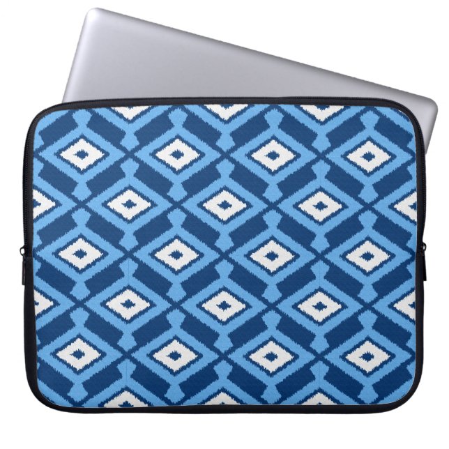 Navajo Ikat Pattern, Indigo and Denim Blue Laptop Sleeve (Front)