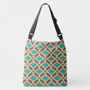 Navajo Ikat Pattern - Turquoise, Taupe and Beige Crossbody Bag