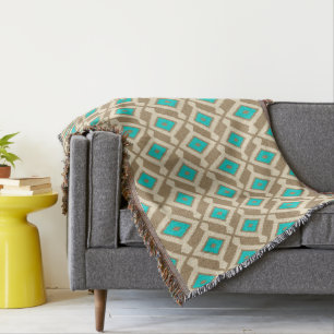 Navajo Ikat Pattern - Turquoise, Taupe and Beige Throw Blanket